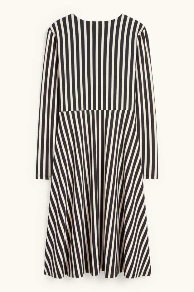 Damen - Wickelkleid - gestreift - schwarz / beige