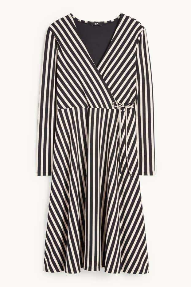 Damen - Wickelkleid - gestreift - schwarz / beige