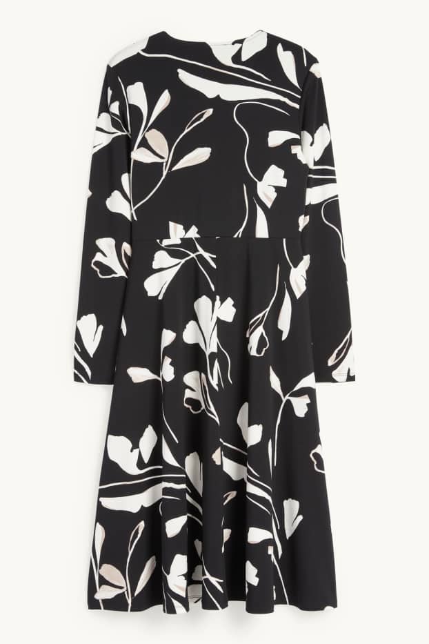 Dames - Wikkeljurk - gebloemd - zwart / wit