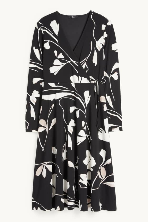 Dames - Wikkeljurk - gebloemd - zwart / wit