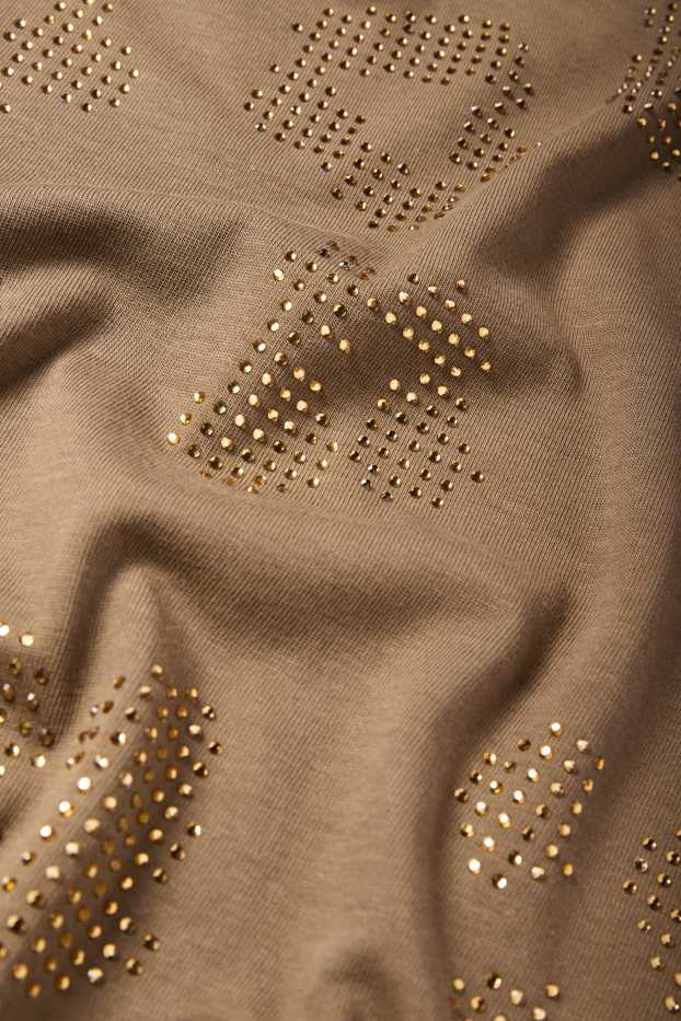 Femmes - T-shirt orné de strass - regular fit - kaki