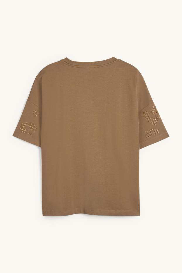 Femmes - T-shirt orné de strass - regular fit - kaki