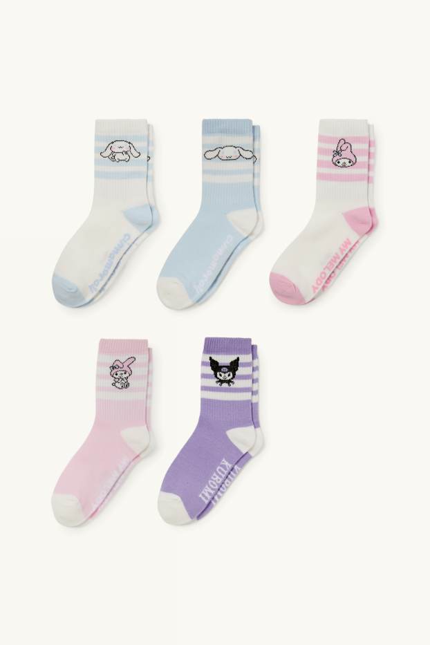 Enfants filles - Lot de 5 - Hello Kitty et ses amis - chaussettes de tennis - rose