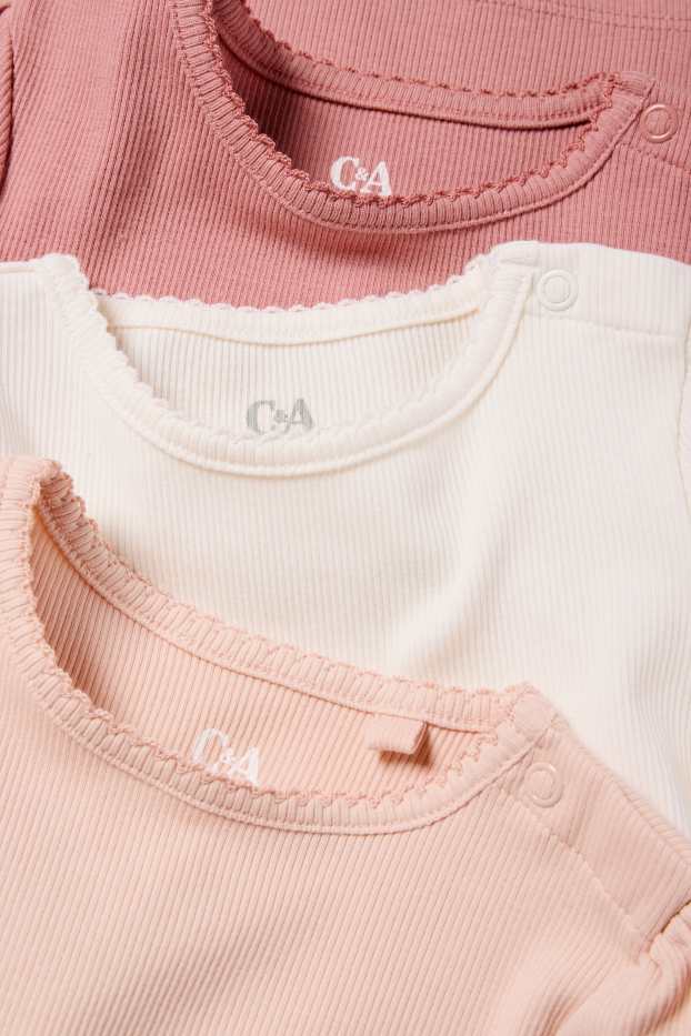 Miminka - dívky - Multipack 3 ks - tričko s dlouhým rukávem pro miminka - žebrované - meruňková