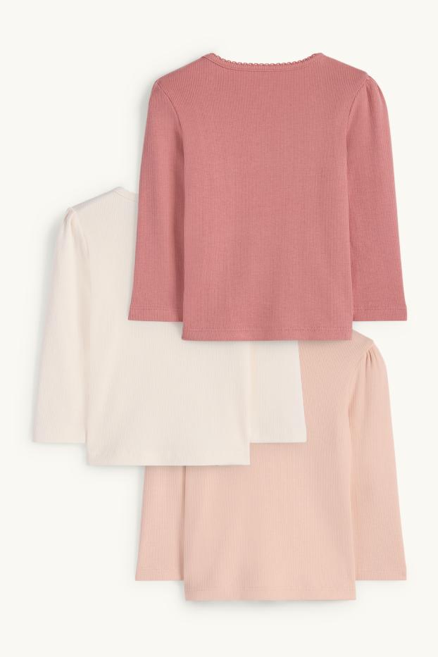 Miminka - dívky - Multipack 3 ks - tričko s dlouhým rukávem pro miminka - žebrované - meruňková