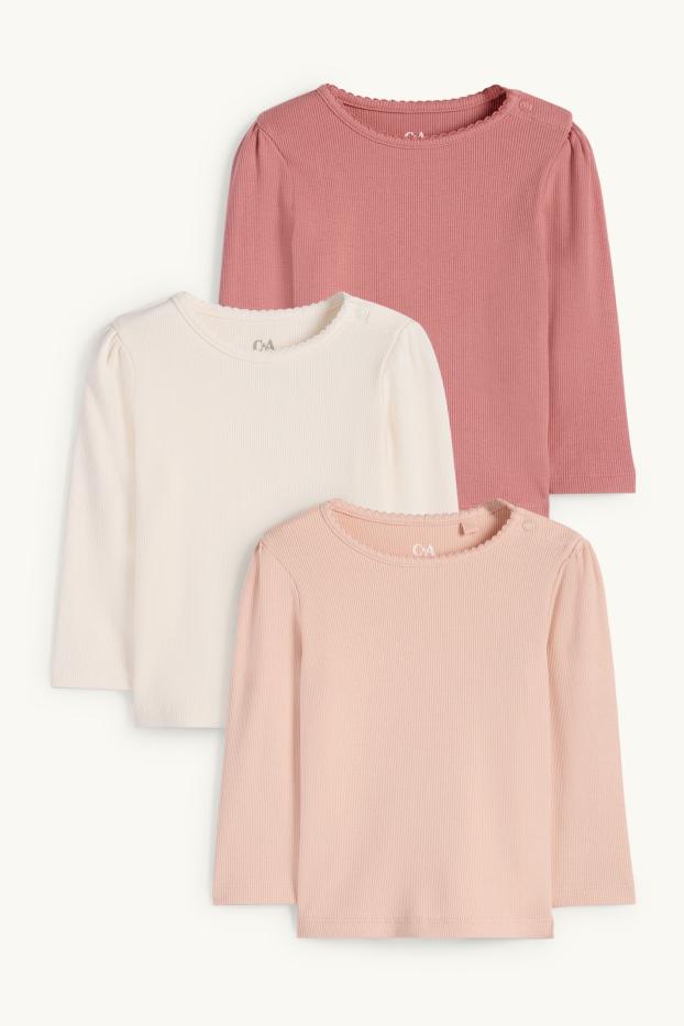 Miminka - dívky - Multipack 3 ks - tričko s dlouhým rukávem pro miminka - žebrované - meruňková