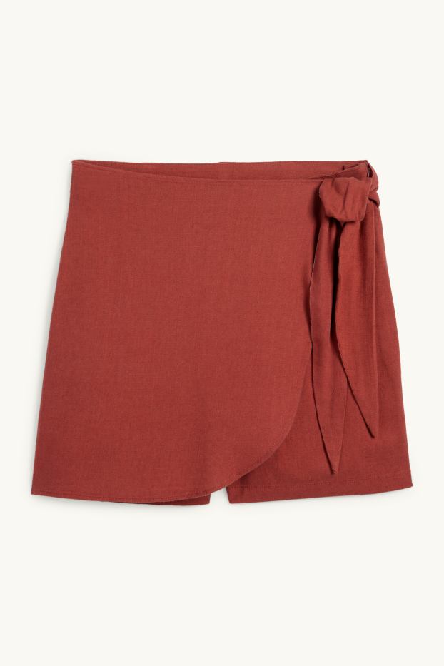 Damen - Skort mit Leinen-Anteil - rostbraun