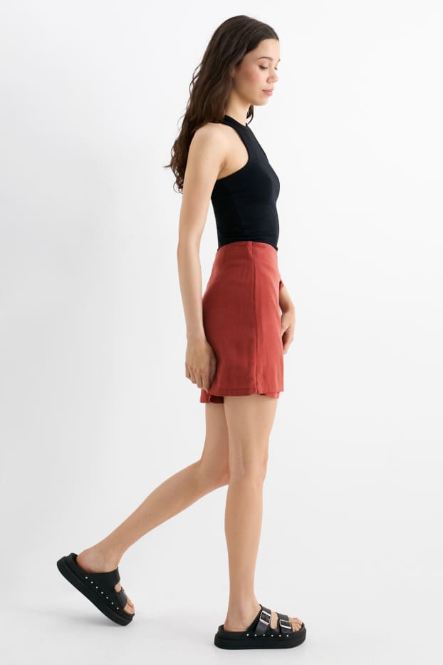 Damen - Skort mit Leinen-Anteil - rostbraun