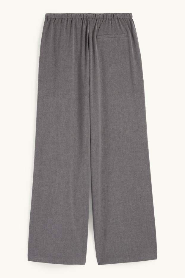 Women - Cloth trousers - mid-rise waist - wide leg - dark gray