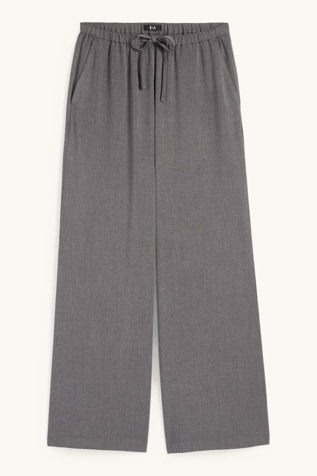 Women - Cloth trousers - mid-rise waist - wide leg - dark gray