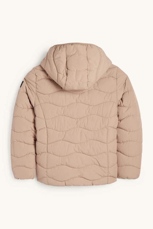 Děti - dívky - Prošívaná bunda s kapucí - z vodoodpudivého materiálu - béžová