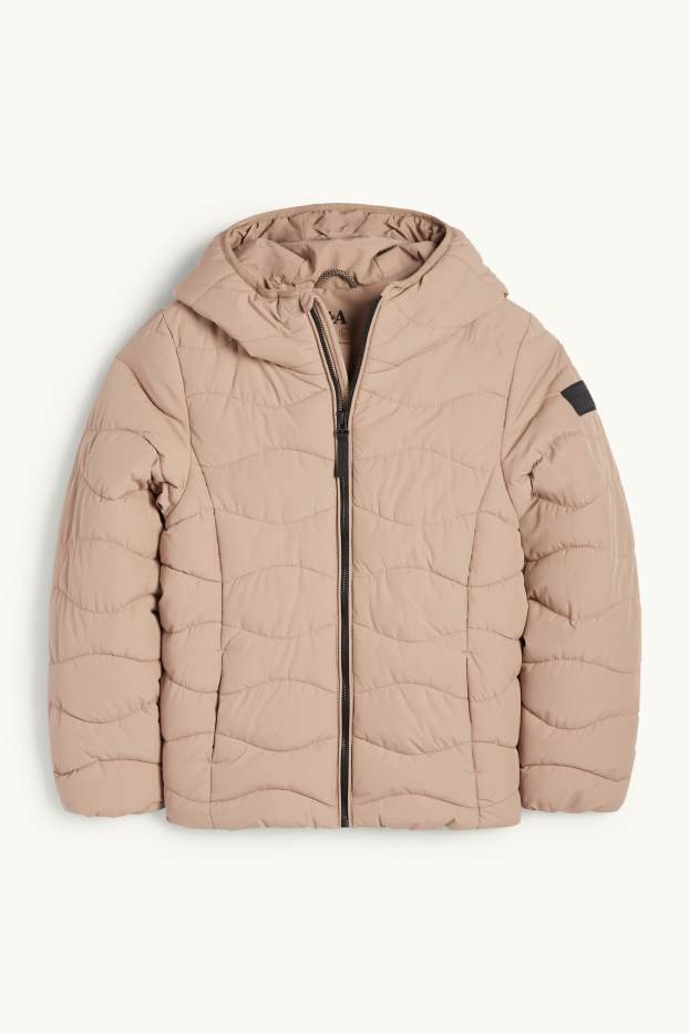 Děti - dívky - Prošívaná bunda s kapucí - z vodoodpudivého materiálu - béžová