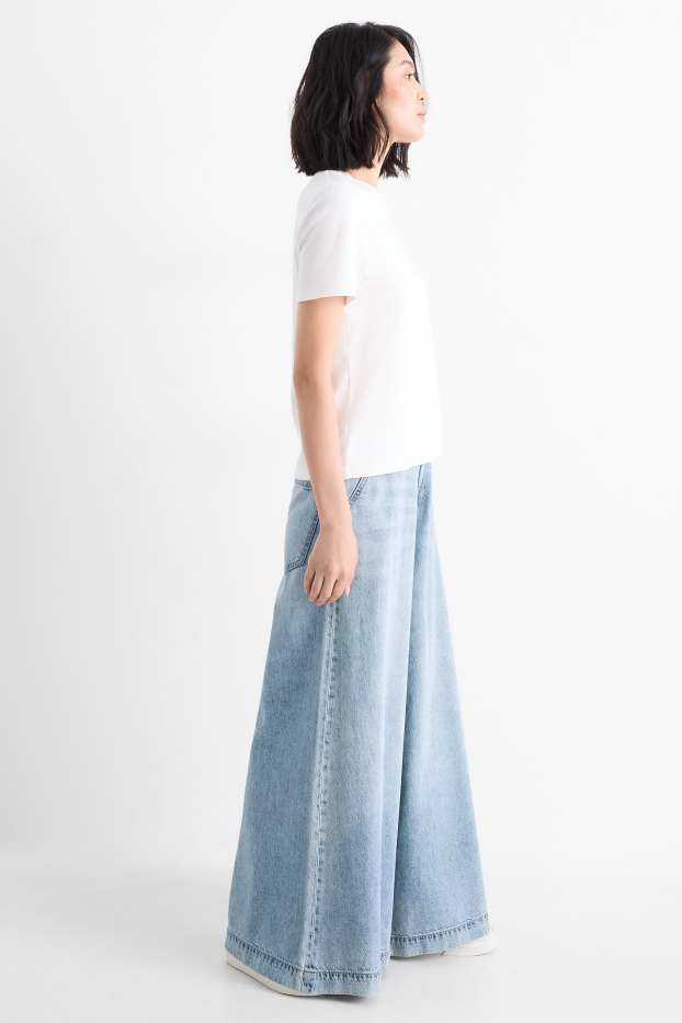 Women - Palazzo jeans - mid-rise waist - denim-light blue