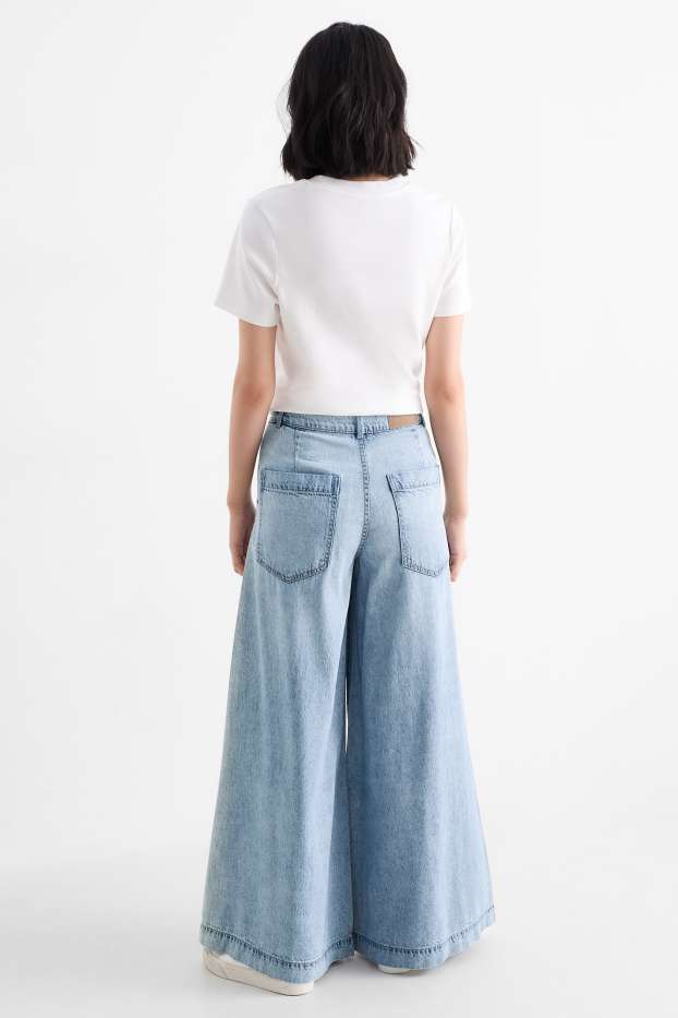 Women - Palazzo jeans - mid-rise waist - denim-light blue