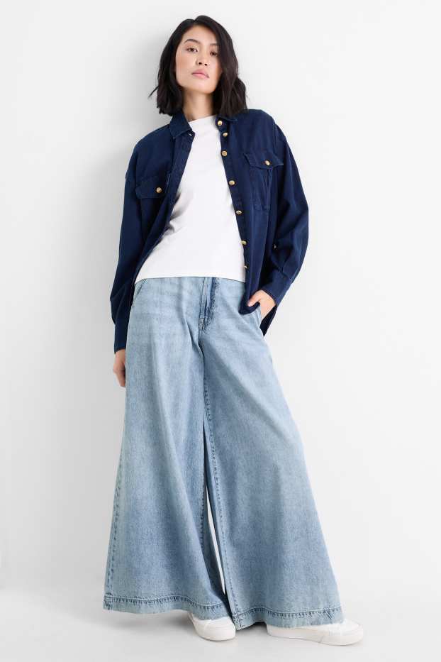 Women - Palazzo jeans - mid-rise waist - denim-light blue