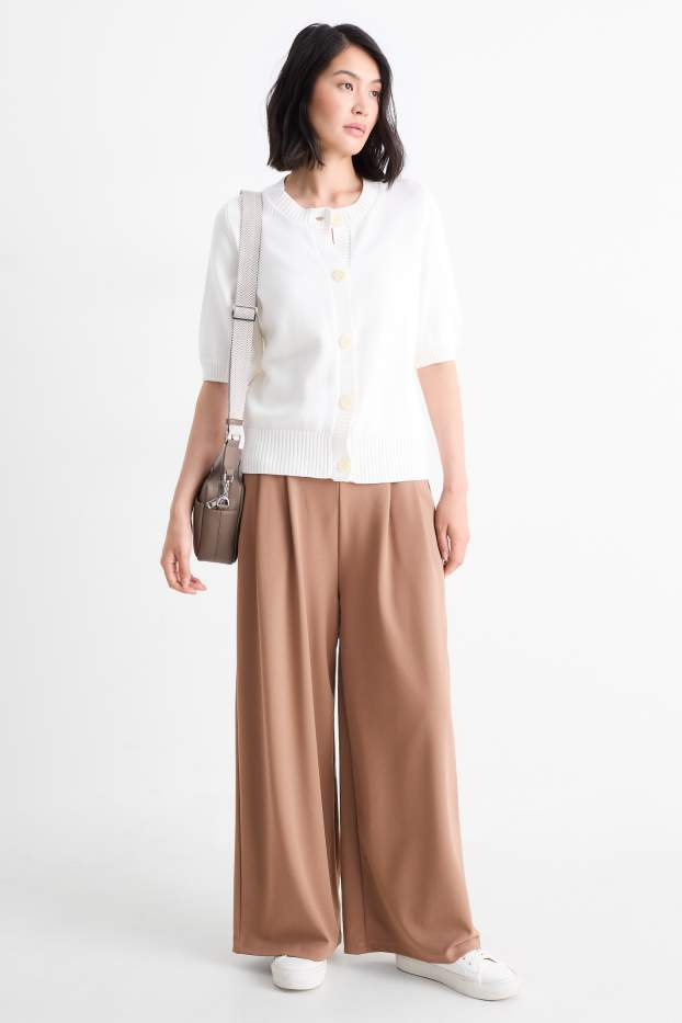 Dames - Broek van jersey - mid waist - palazzo - lichtbruin