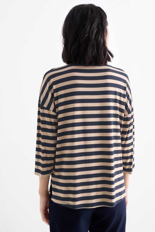 Women - T-shirt - regular fit - striped - blue / beige