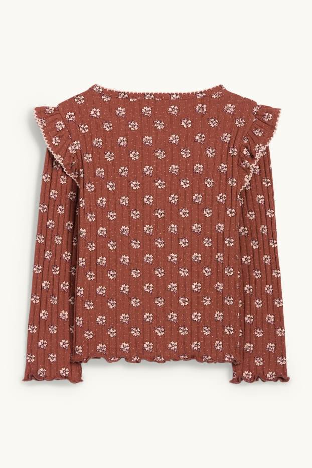 Nena - Samarreta de màniga llarga - de canalé - de flors - marró