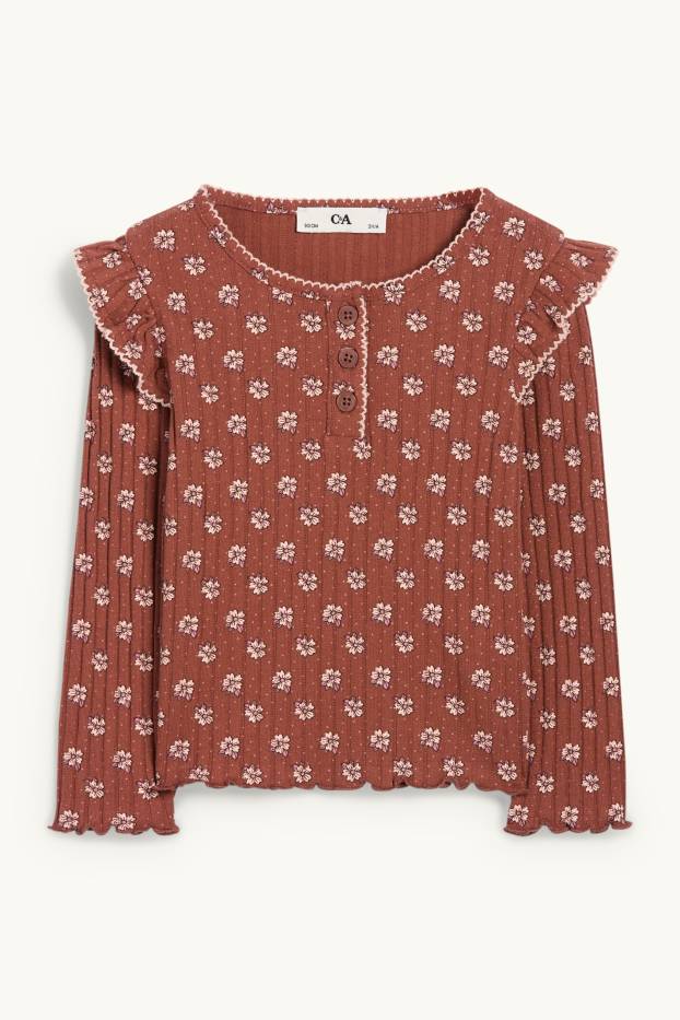 Nena - Samarreta de màniga llarga - de canalé - de flors - marró