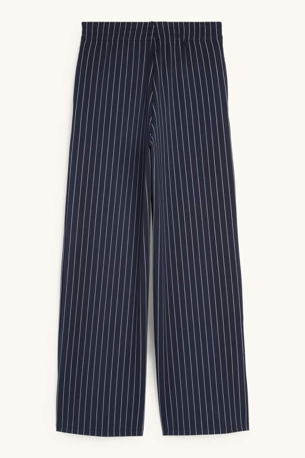 Donna - Pantaloni di jersey - vita media - straight fit- a righe - blu scuro