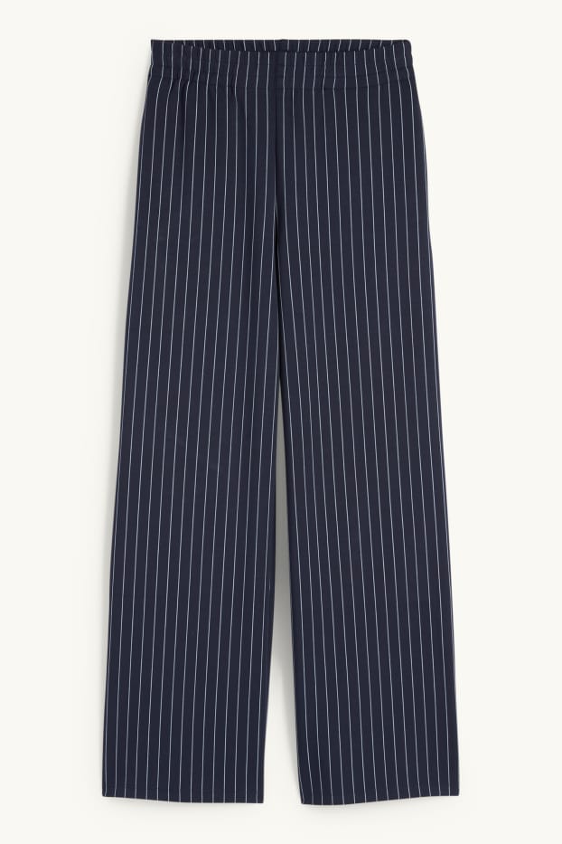 Donna - Pantaloni di jersey - vita media - straight fit- a righe - blu scuro