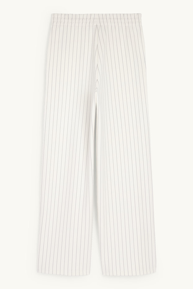 Dames - Broek van jersey - mid waist - straight fit - met strepen - crème wit