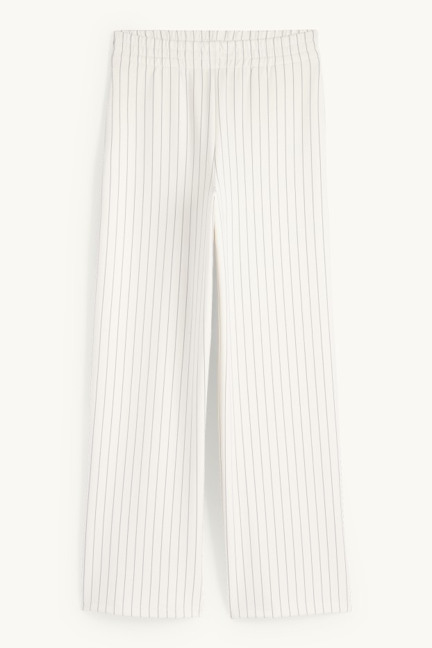 Dames - Broek van jersey - mid waist - straight fit - met strepen - crème wit