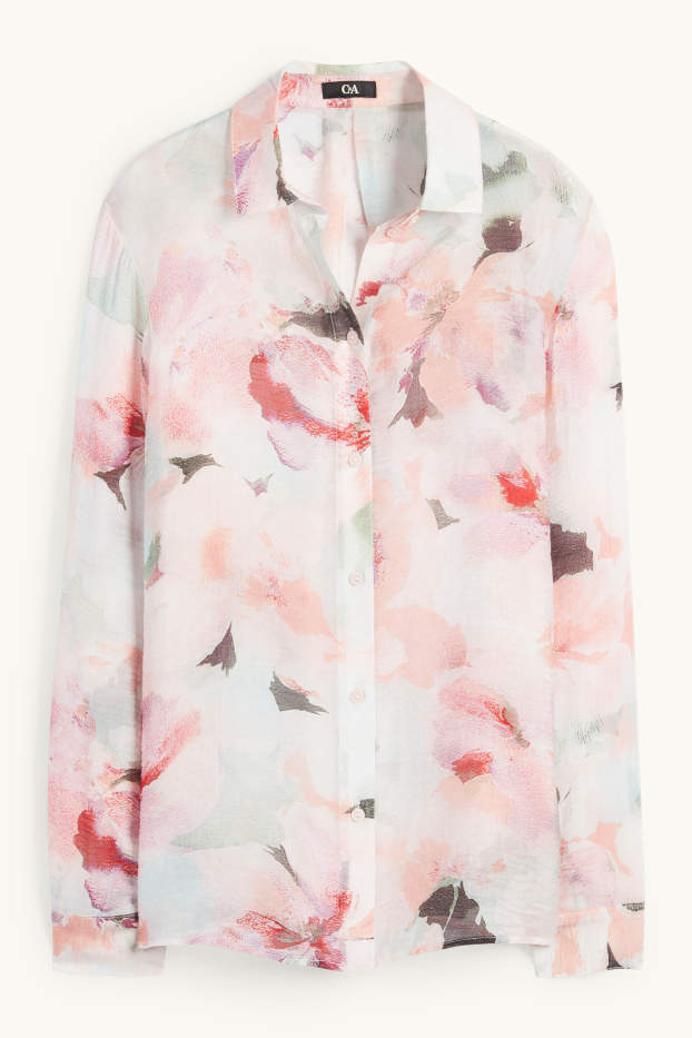 Femmes - Blouse-chemise - à fleurs - blanc / rose
