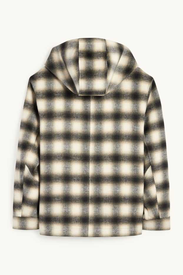Hommes - Veste-chemise avec capuche - regular fit - à carreaux - noir / beige