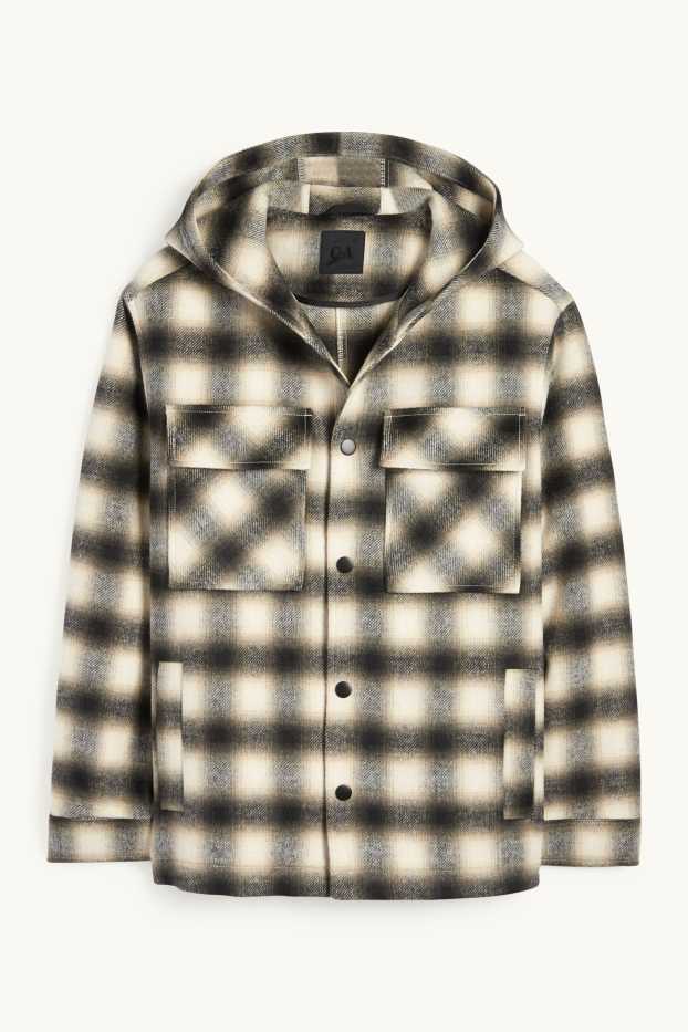 Hommes - Veste-chemise avec capuche - regular fit - à carreaux - noir / beige