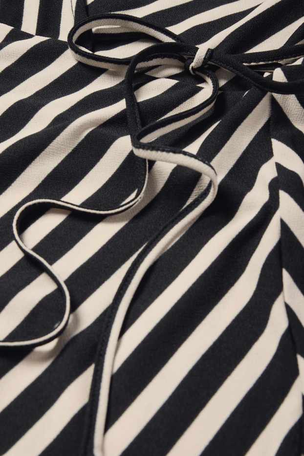 Damen - Wickelkleid - gestreift - schwarz / beige