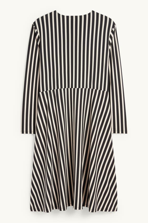 Damen - Wickelkleid - gestreift - schwarz / beige