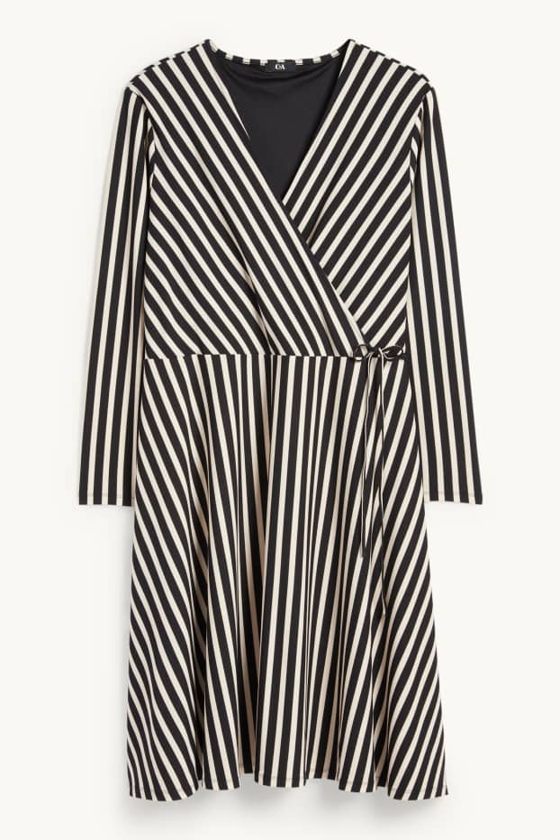 Damen - Wickelkleid - gestreift - schwarz / beige