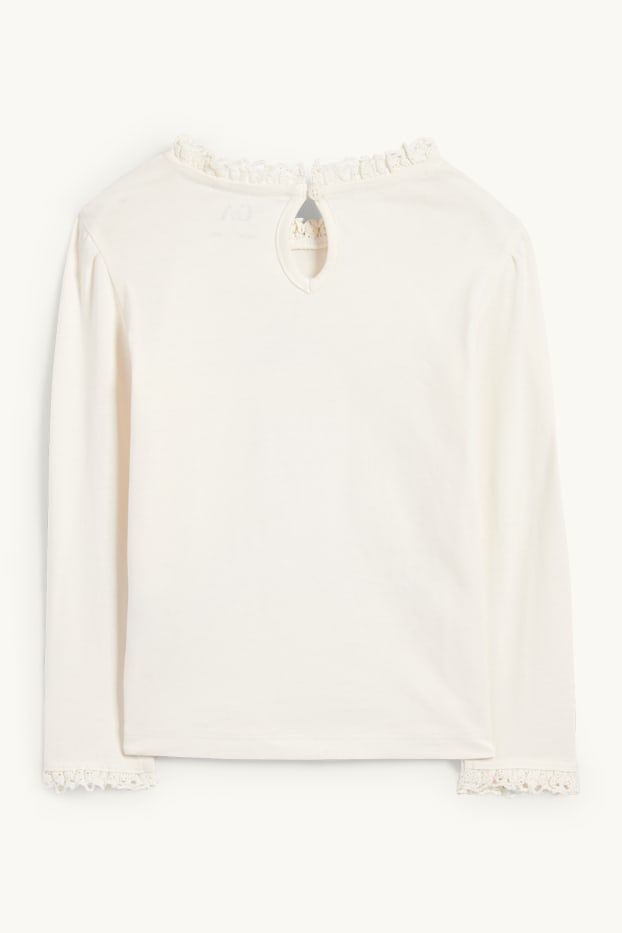 Kinderen: meisjes - Hond, poes en meisje - longsleeve - crème wit