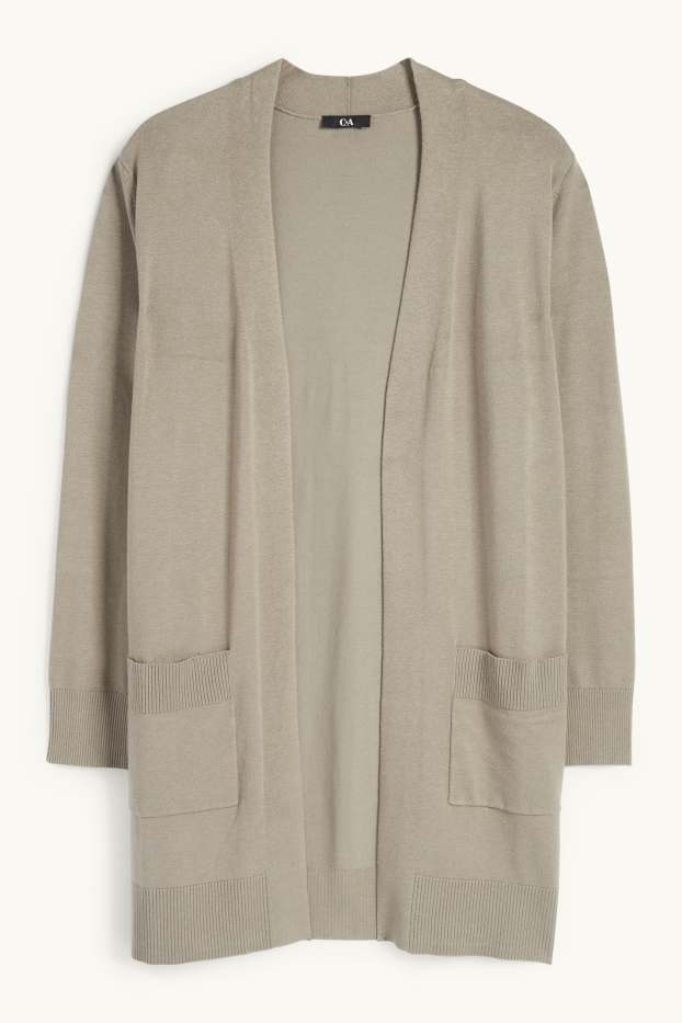 Damen - Lange Strickjacke - khaki