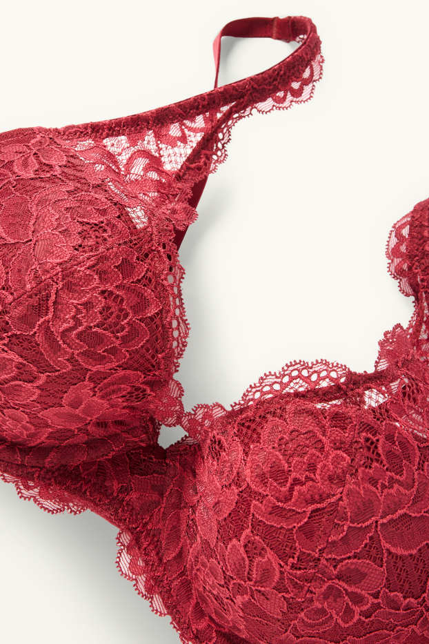 Dames - BH met beugels - PLUNGE - voorgevormd - donkerrood