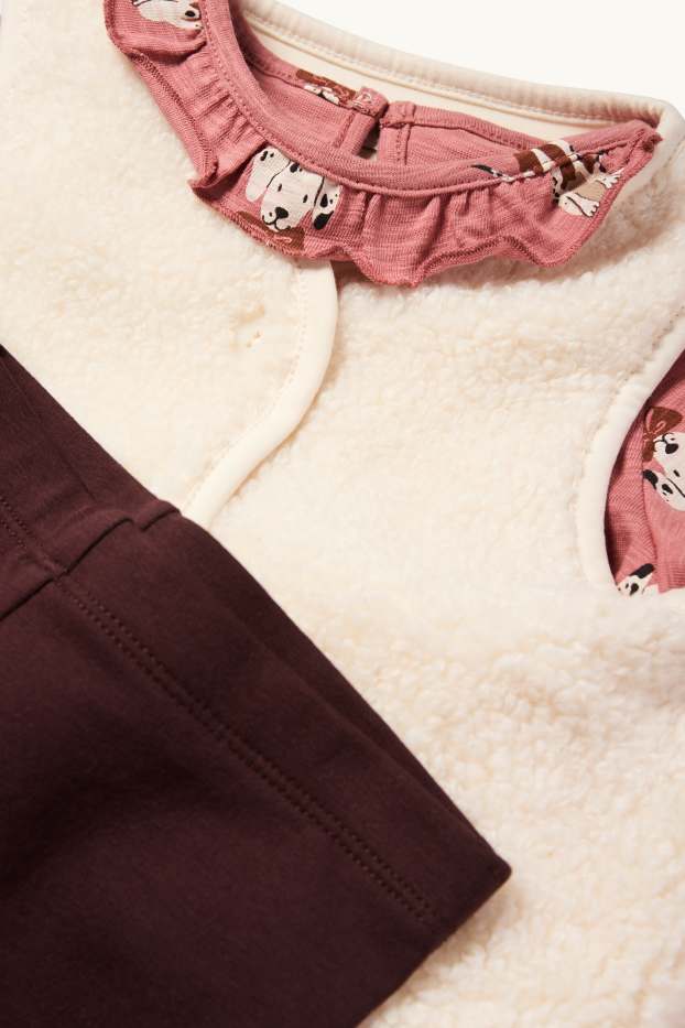 Children Girls - Dog - set - dress, waistcoat and leggings - 3 piece - dark rose