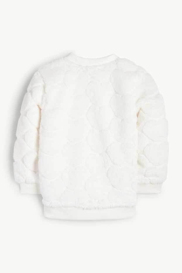 Děti - dívky - Motivy srdíček - blouson z umělé kožešiny - bílá