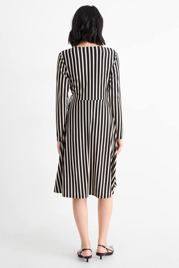 Damen - Wickelkleid - gestreift - schwarz / beige