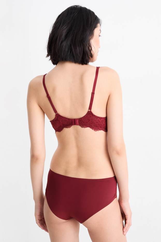 Dames - BH met beugels - PLUNGE - voorgevormd - donkerrood