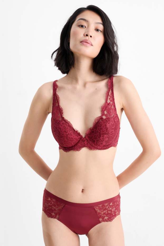 Dames - BH met beugels - PLUNGE - voorgevormd - donkerrood