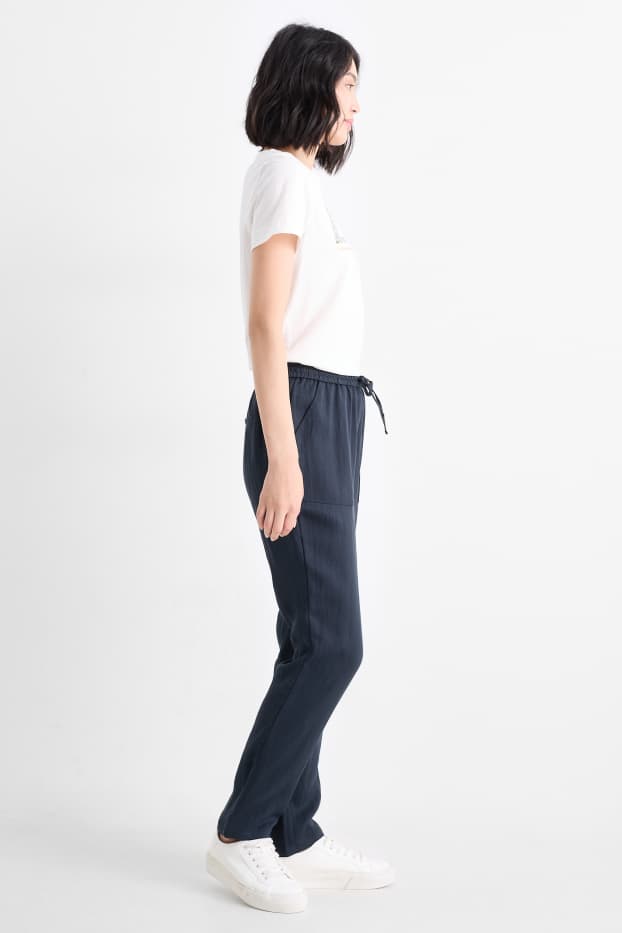 Femmes - Pantalon en toile - mid waist - tapered fit - bleu foncé