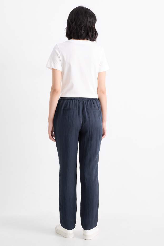 Femmes - Pantalon en toile - mid waist - tapered fit - bleu foncé