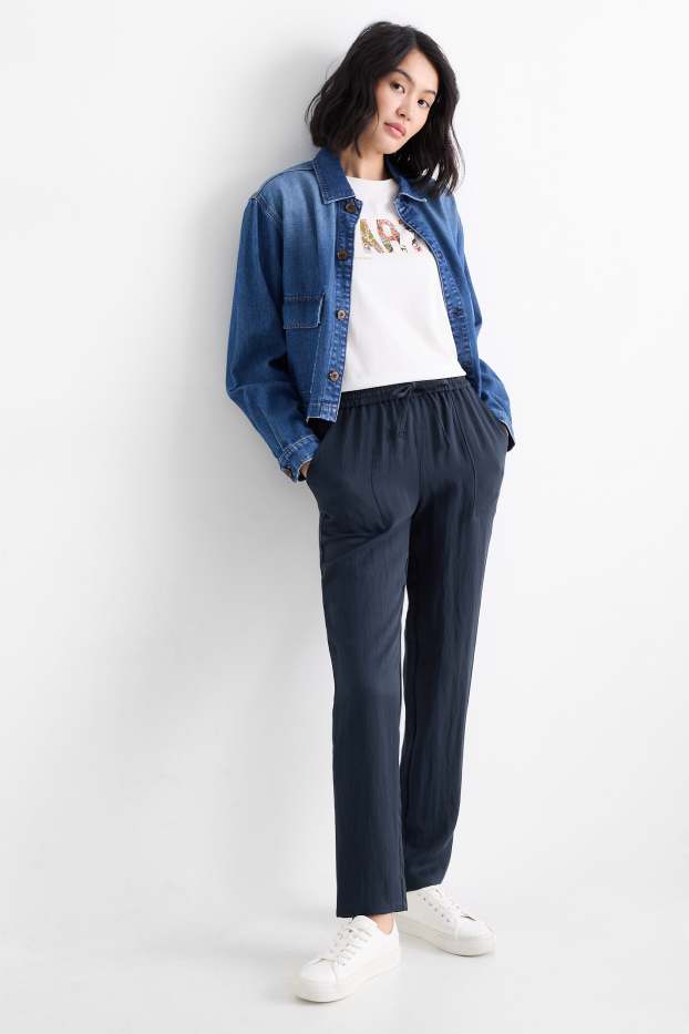 Femmes - Pantalon en toile - mid waist - tapered fit - bleu foncé