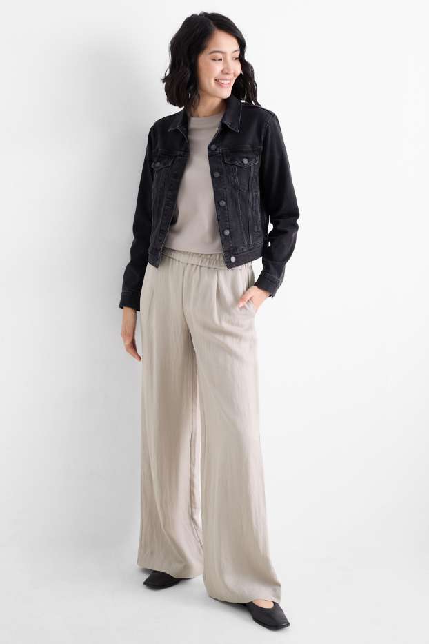 Women - Cloth trousers - mid-rise waist - wide leg - gray