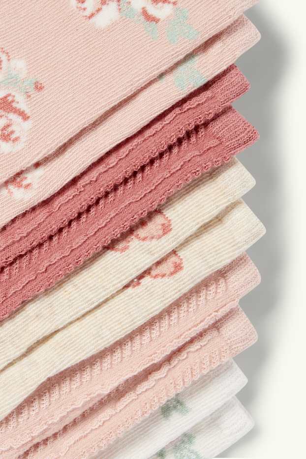 Bébés filles - Lot de 5 - petites fleurs et papillon - chaussettes pour bébé - rose