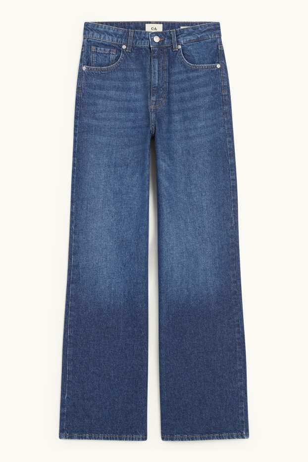Women - Wide leg jeans - high waist - blue denim