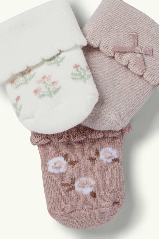 Baby Mädchen - Multipack 3er - Blümchen - Erstlingssocken mit Motiv - rosa
