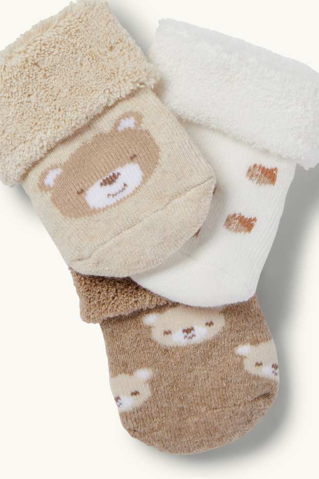 Unisex - Multipack of 3 - teddy bear - newborn socks - beige