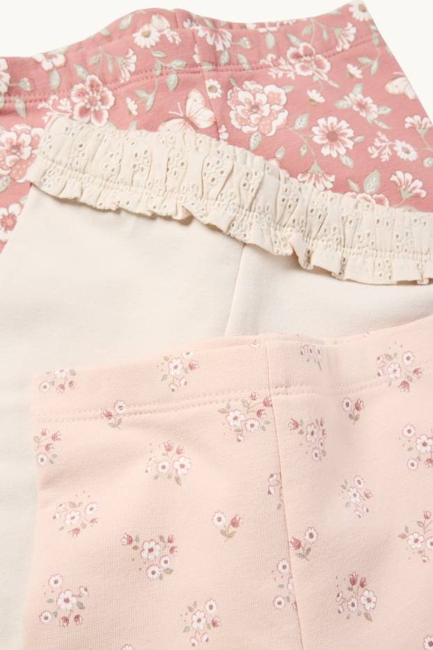 Neonate - Confezione da 3 - fiorellini - leggings termici per neonate - rosa
